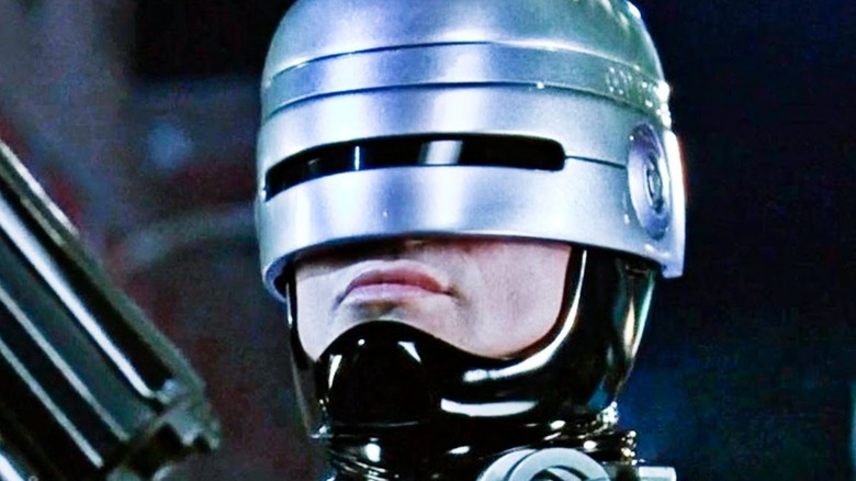 Peter Weller wears metal suit in Robocop