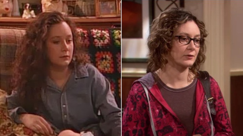 Sara Gilbert as Darlene Conner and Leslie Winkle looking serious on Roseanne and The Big Bang Theory