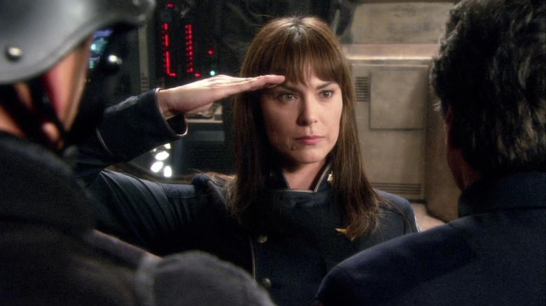 Battlestar Galactica: Admiral Helena Cain saluting