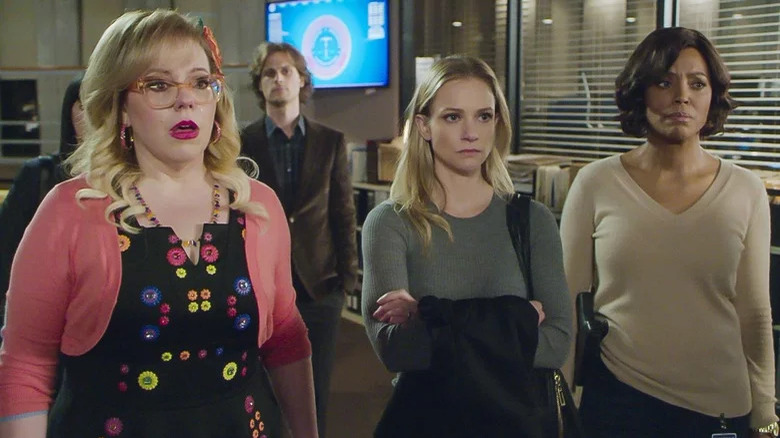 Criminal Minds' Garcia, JJ, Reid, and Tara looking upset