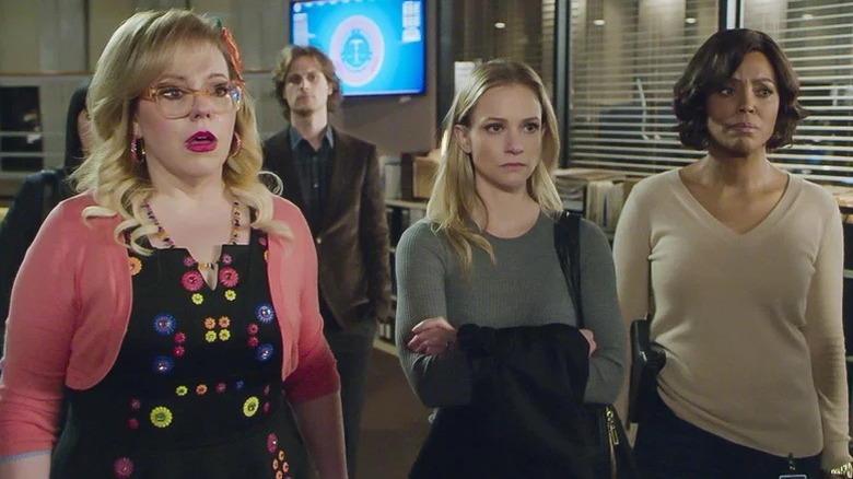 Criminal Minds' Garcia, JJ, Reid, and Tara looking upset