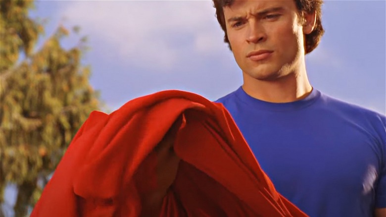 Clark looks at a red cloth