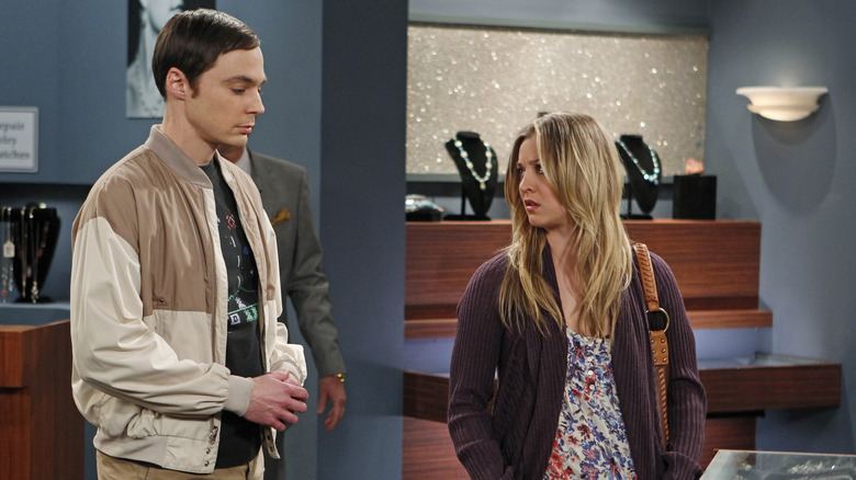Penny glaring at Sheldon in a jewelry store on The Big Bang Theory