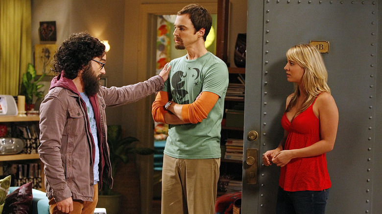 Leonard and Sheldon with beards in Penny's apartment on The Big Bang Theory