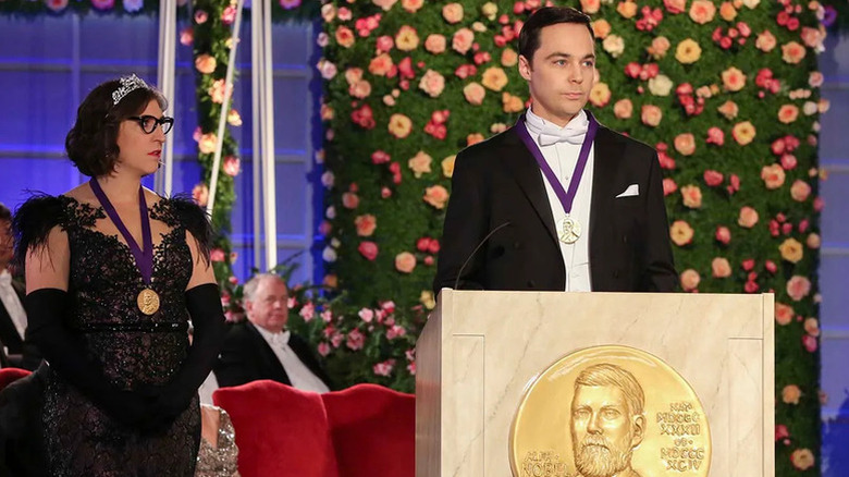 Amy and Sheldon accepting their Nobel Prizes in the series finale of The Big Bang Theory