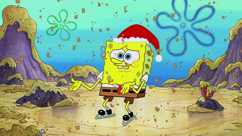 SpongeBob wearing a Santa hat while collecting chum on SpongeBob SquarePants