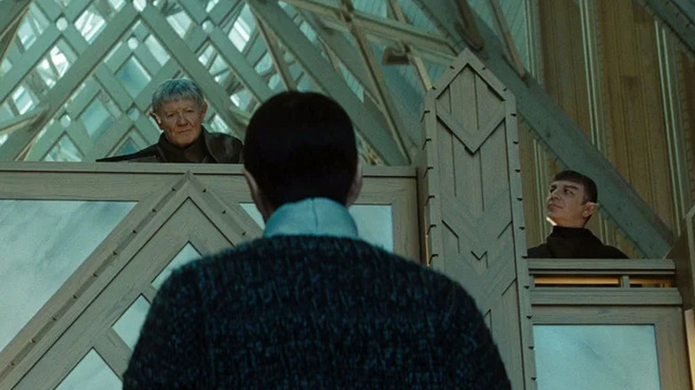 Zachary Quinto as Spock stands before the Vulcan Science Council in Star Trek (2009)