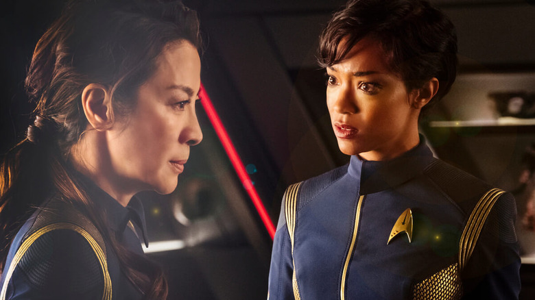 Michael Burnham looking at a hologram of Philippa Georgiou in Star Trek: Discovery