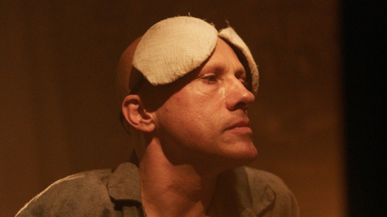 Christoph Waltz in The Zero Theorem pads on head