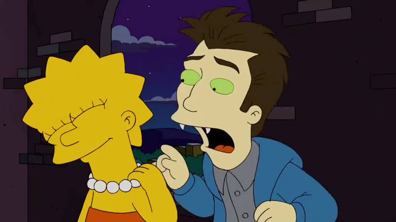 Lisa deixando Edmund transformá -la em um vampiro nos Simpsons