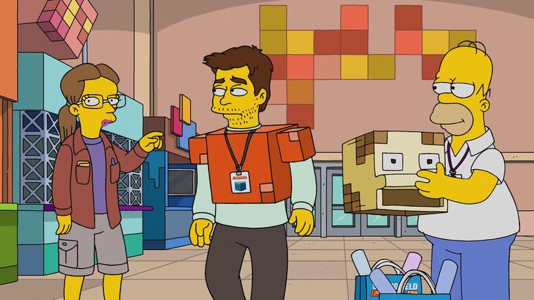 Daniel Radcliffe com Homer em uma convenção de videogame nos Simpsons