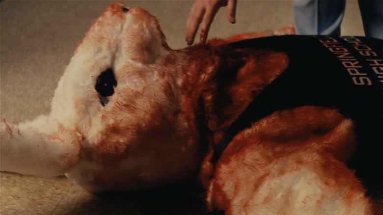 Rabbit mascot covered in blood
