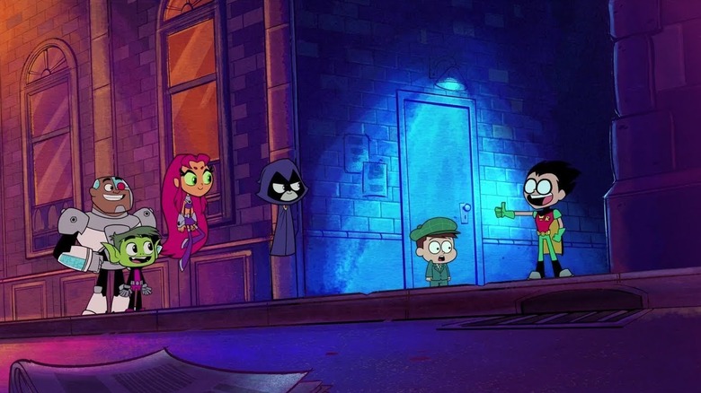 Teen Titans GO! To The Movies -- Cyborg, Starfire, Raven, Beast Boy and Robin kill the Waynes as young Bruce Wayne looks on