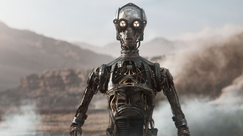 An unidentified protocol droid with its wires exposed in Star Wars Eclipse