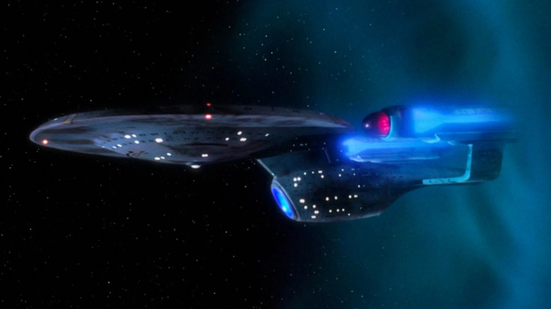 The Enterprise-C emerges from a temporal anomaly in Star Trek: The Next Generation