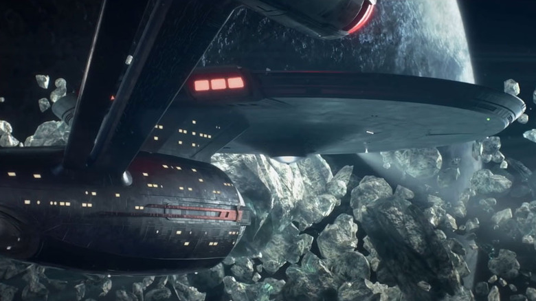 The Enterprise approaches an asteroid belt in Star Trek: Strange New Worlds