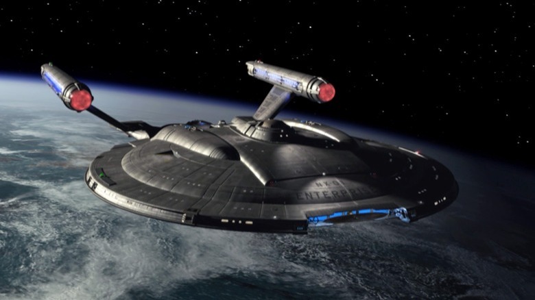 The starship Enterprise NX-01 as depicted in the "Azati Prime" episode of "Star Trek: Enterprise".
