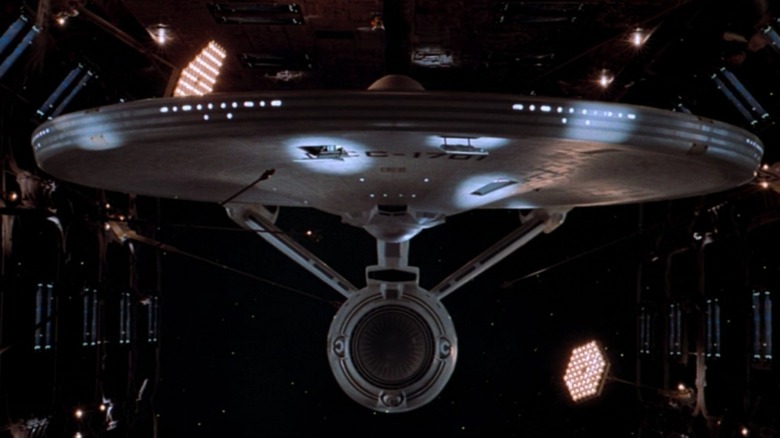 The USS Enterprise refit in drydock in "Star Trek—The Motion Picture".