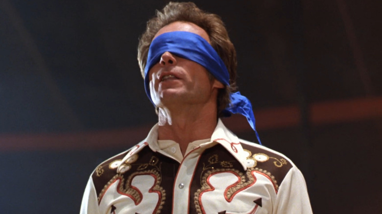 Bronco Billy blindfolded in his circus tent in Bronco Billy