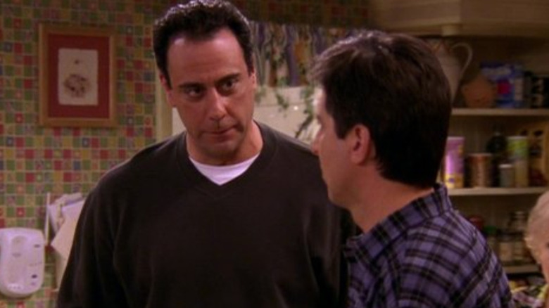 Robert Barone (Brad Garrett) and Raymond Barone (Ray Romano) have a confrontation in Everybody Loves Raymond