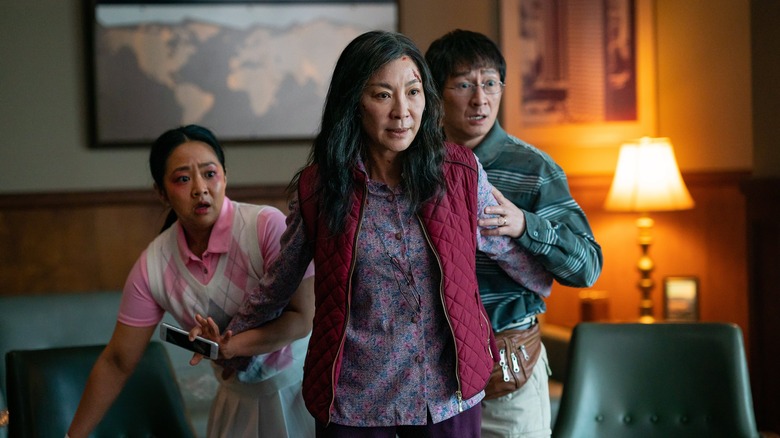 Stephanie Hsu, Michelle Yeoh, and Ke Huy Quan in "Everything Everywhere All At Once"