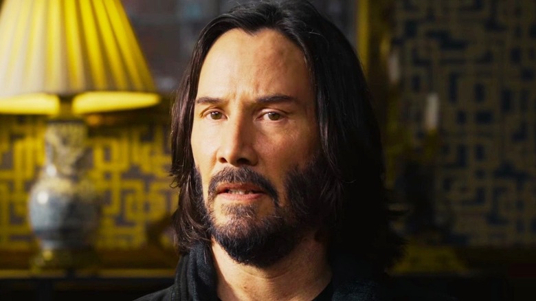 Keanu Reeves looking worried in Matrix Resurrections