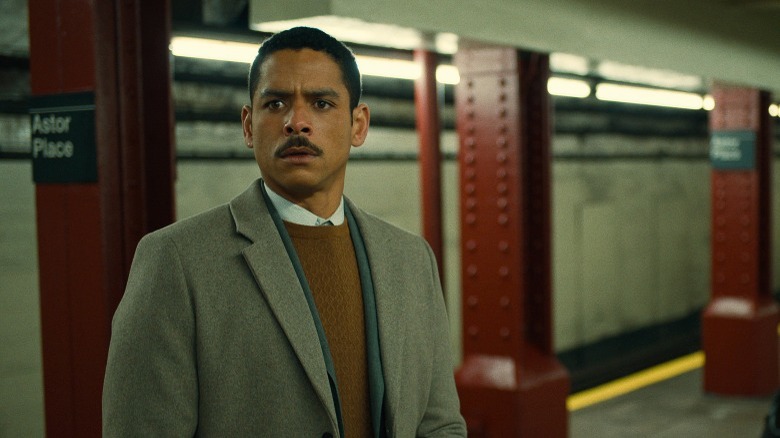 Alan with mustache subway station