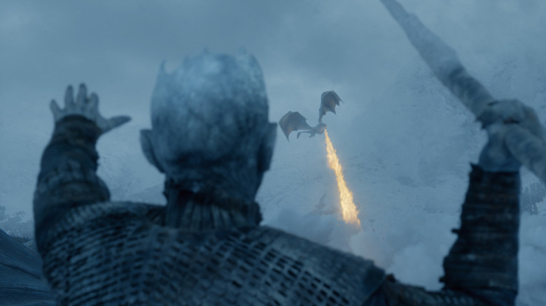 The Night King hurling a javelin at Viserion in Game of Thrones