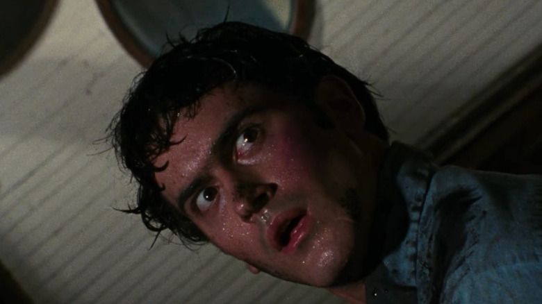 Ash looking worried in The Evil Dead