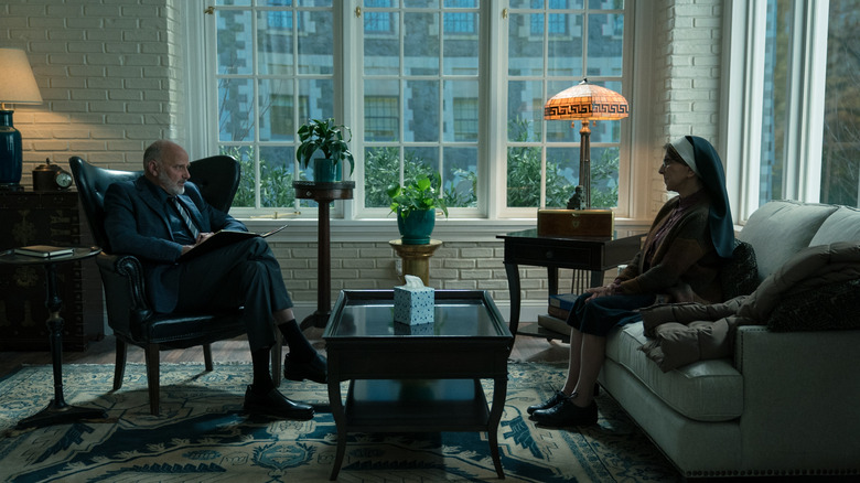 Kurt Fuller as Dr. Kurt Boggs and Andrea Martin as Sister Andrea in Evil episode 4, Season 3 streaming on Paramount+, 2022