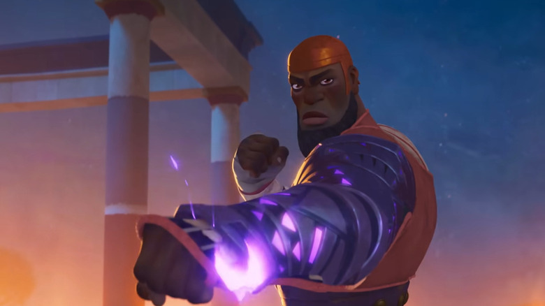 B'kai brandishing a vibranium armlet in battle against Achilles in Marvel's Eyes of Wakanda