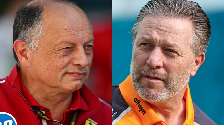 Frédéric Vasseur and Zak Brown in their Ferrari and McLaren F1 gear