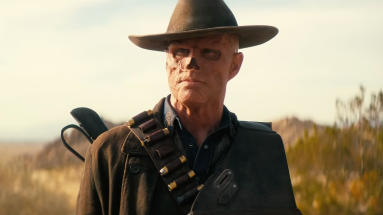 Walton Goggins as The Ghoul wearing a hat on Fallout