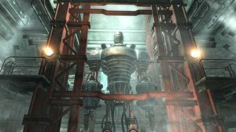 Liberty Prime on its docking bay about to deliver some democracy in Fallout 3