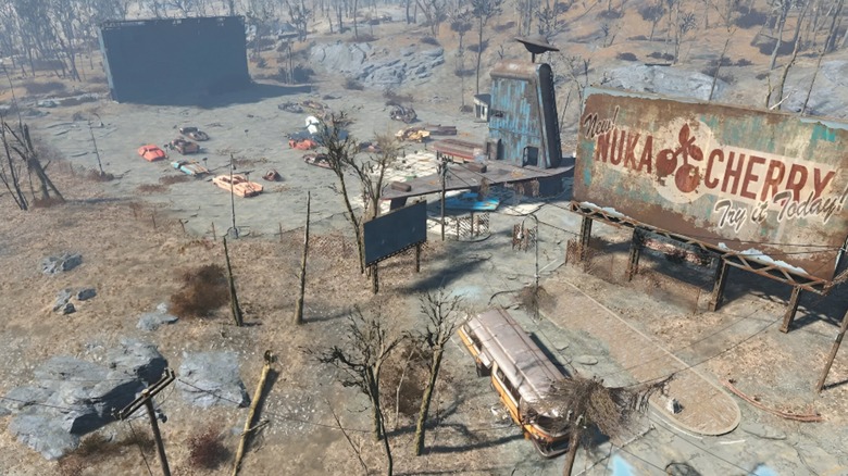 A top-down view of the Starlight Drive-In area in Fallout 4