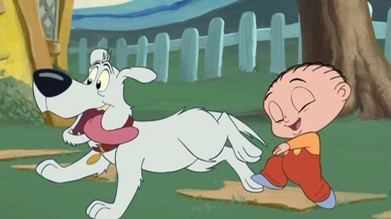 Brian and Stewie skipping in Disney animation on Family Guy