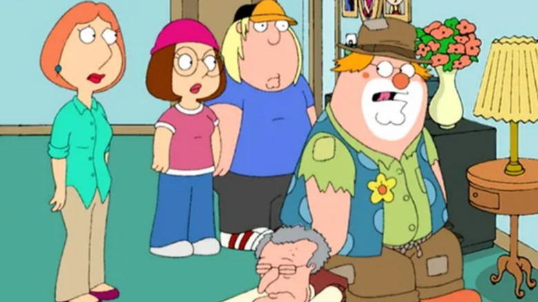 Family Guy, Lois, Meg, Chris watching as Peter suffocates Francis by accident