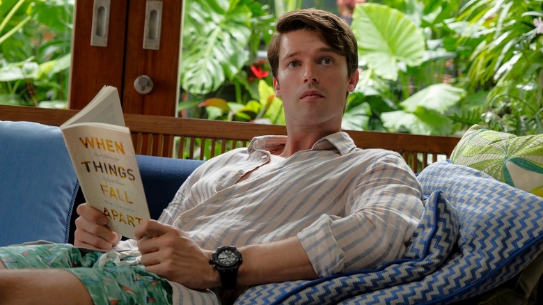 The White Lotus, Saxon looking up from his book, When Things Fall Apart