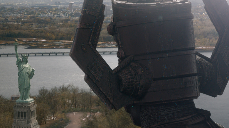 Galactus surveying the Statue of Liberty in The Fantastic Four: First Steps