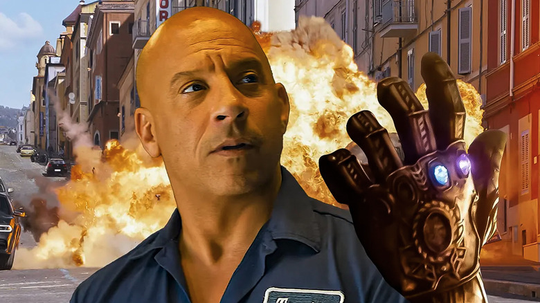Vin Diesel wearing the Infinity Gauntlet