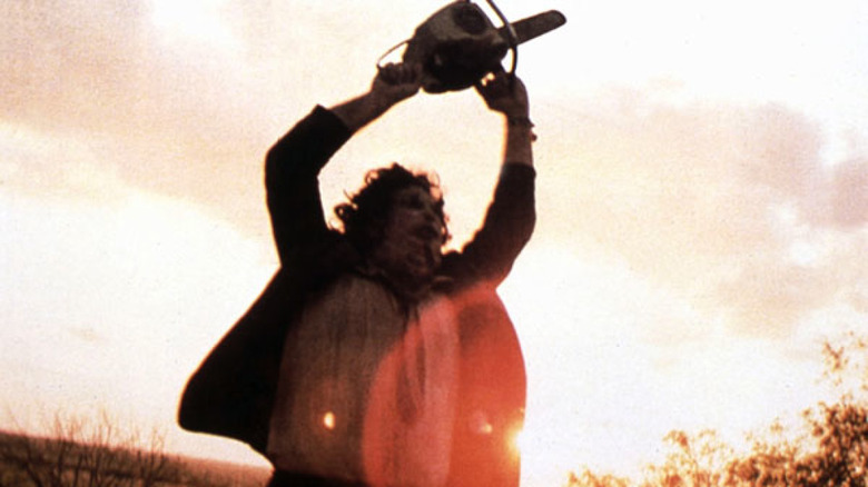 The Texas Chain Saw Masscare Leatherface wielding a chainsaw