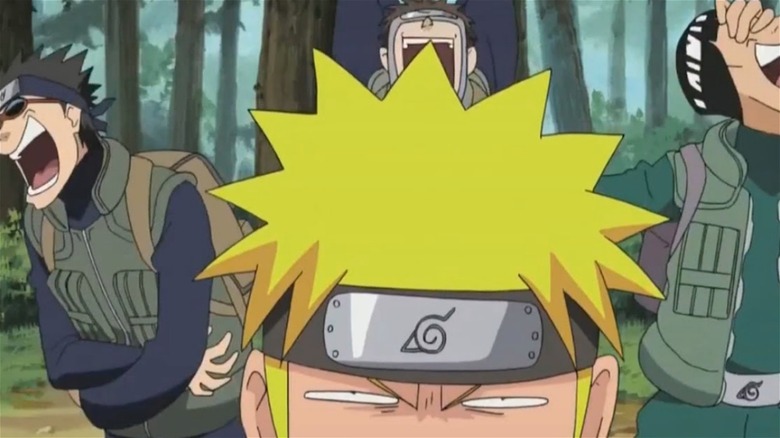 Konoha trainers laughing at Naruto in Naruto