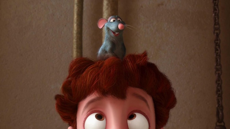 ratatouille remy sits on linguine's head