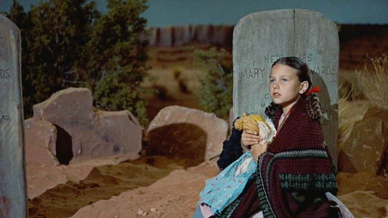 The Searchers Lana Wood hiding behind grave