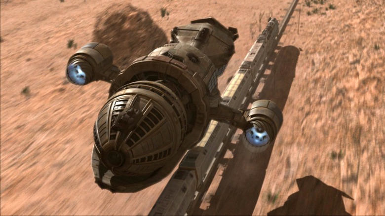 Firefly ship over a train