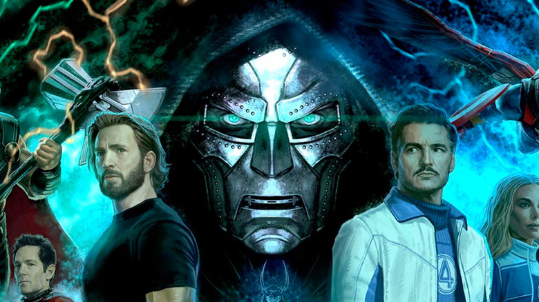 Excerpt of concept art for Avengers: Doomsday featuring Doctor Doom, Steve Rogers, and Mr Fantastic