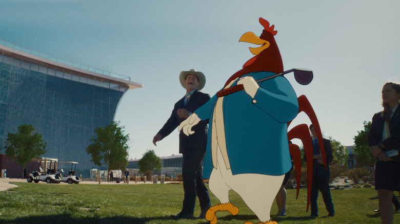 Foghorn Leghorn carrying a golf club in "Coyote vs. Acme."