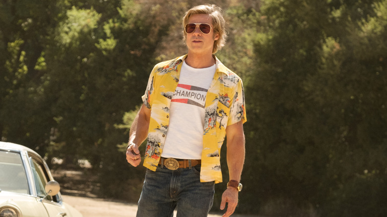 Brad Pitt's Cliff Booth arriving at the ranch in Once Upon a Time in Hollywood