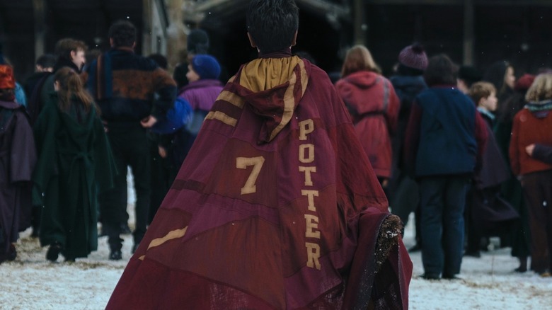 Harry in his Quidditch cloak in the Harry Potter TV series