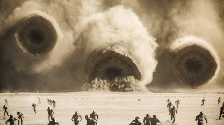 Sandworms on Arrakis in Dune Part 2